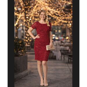 Perceptions NY Red Sequin Lace Sheath Dress M Cocktail Party Holiday Wedding EUC